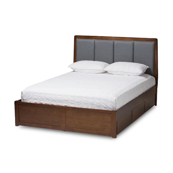 Baxton Studio Brannigan Gray Walnut Brown Queen Platform Bed 146