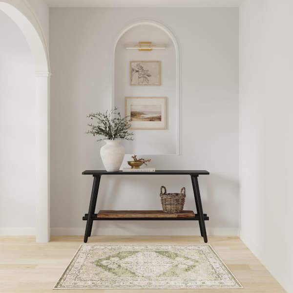 Astra Machine Washable Ivory Green 3 ft. x 5 ft. Center medallion Traditional Area Rug