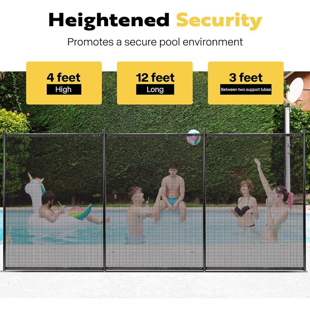 Black Aluminum and Mesh 4 ft. x 12 ft. Pool Safety Fence