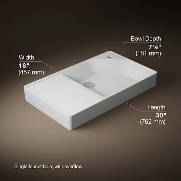 Spacity 30 in. W x 4.75 in. D Fireclay Vanity Top in White with White Specialty Single Sink