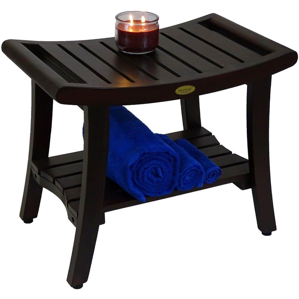 Elegant Harmony 24" Wide Teak Wood Safety Shower Bench with Shelf