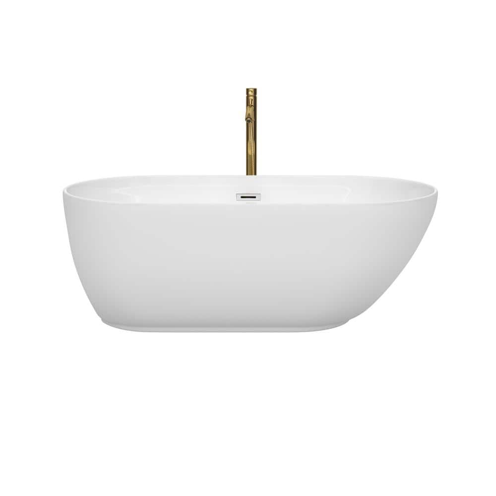 Melissa 60'' White Acrylic Freestanding Soaking Bathtub with Gold Faucet