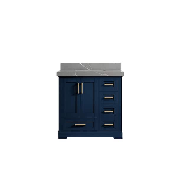 Willow Collections Boston 36 in. W x 22 in. D x 36 in. H Single Sink Bath Vanity Center in Navy Blue with 2" Piatra Quartz Top