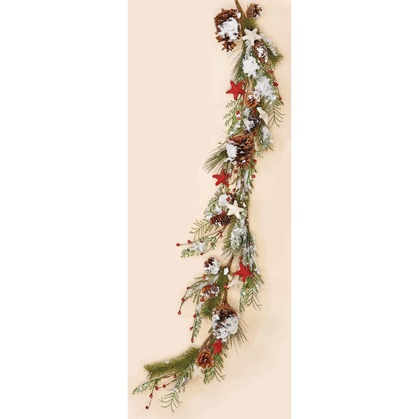 Unbranded 4 ft. 8 in. Snowy Pinecone and Star Garland