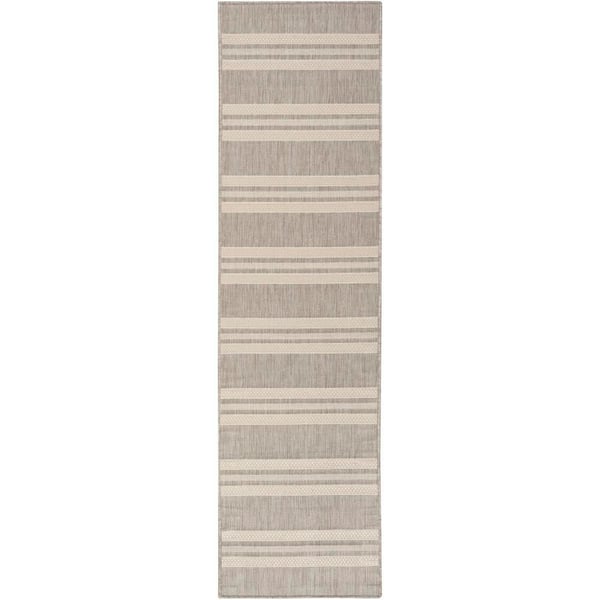 Horizon Indoor/Outdoor Grey 2 ft. x 6 ft. Stripes Contemporary Runner Area Rug