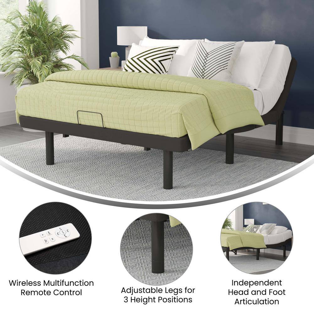 Black Adjustable Upholstered Queen Metal Bed Frame