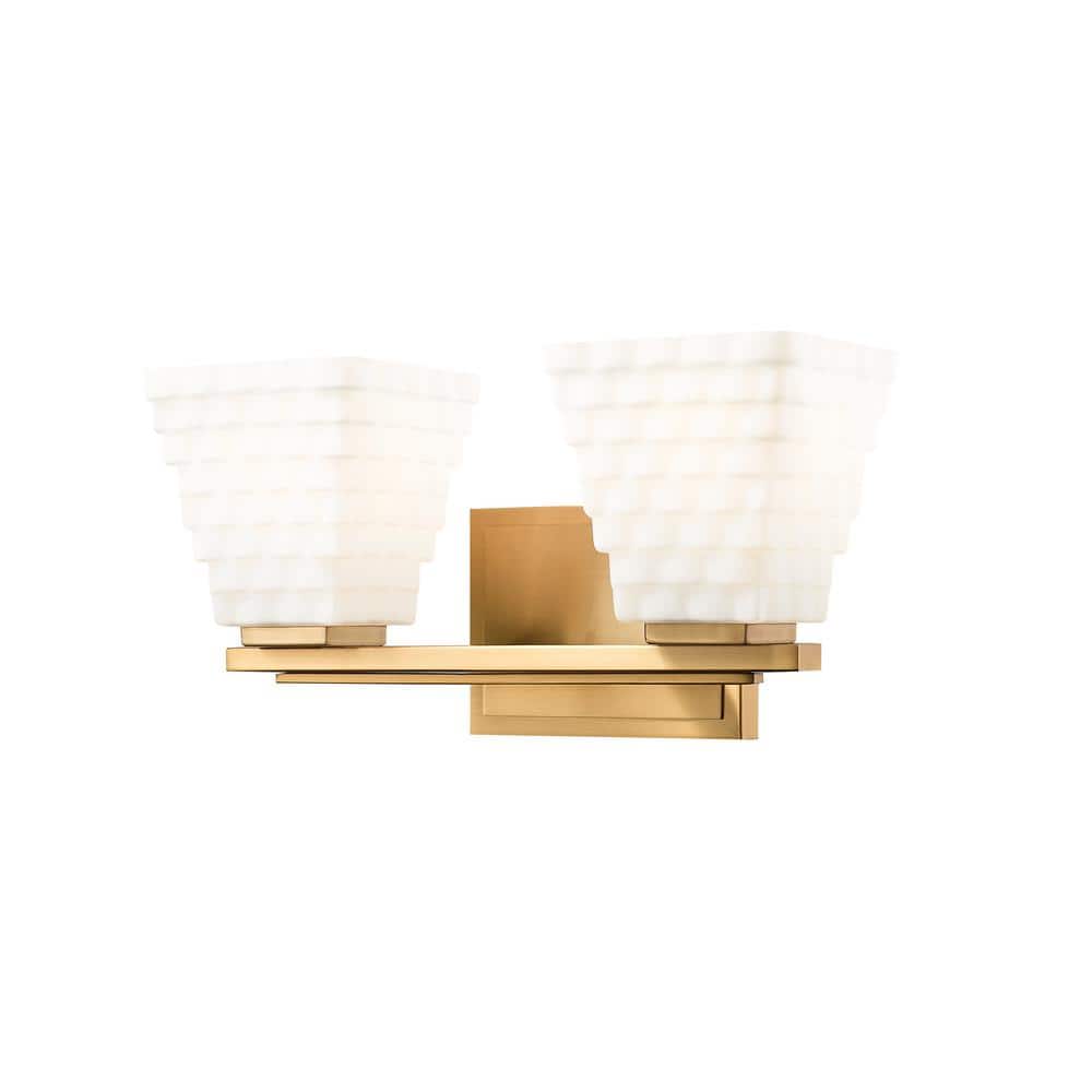 Annalise 14 in. 2 Light Modern Gold Vanity Light with Matte Opal Glass Shad
