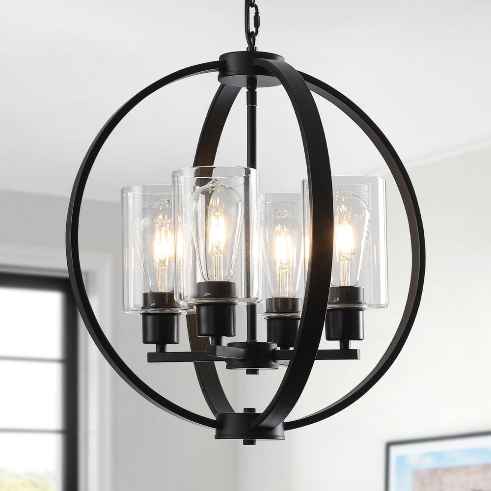 4-Light Black Farmhouse Chandelier with Glass Shade Globe Pendant Light for Kitchen Island price history on PriceWatchPro