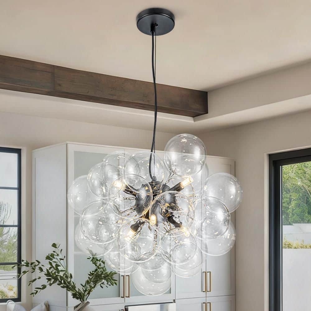 Orbis 6-Light 19.7 in.W Matte Black Bubble Clear Glass Globe Shades Cluster Chandelier for Living Room Kitchen price history on PriceWatchPro