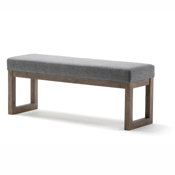 Simpli Home Milltown 45 in. Wide Contemporary Rectangle Large Ottoman Bench in Grey Linen Look Fabric