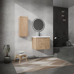 Combined 23.6 in. W x 18.1 in. D x 19.3 in. H Floating Bath Vanity in Imitative Oak with White Resin Vanity Top