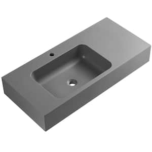 40 in. Single Faucet Hole Wall-Mount Install or On Countertop Bathroom Sink in Matte Gray