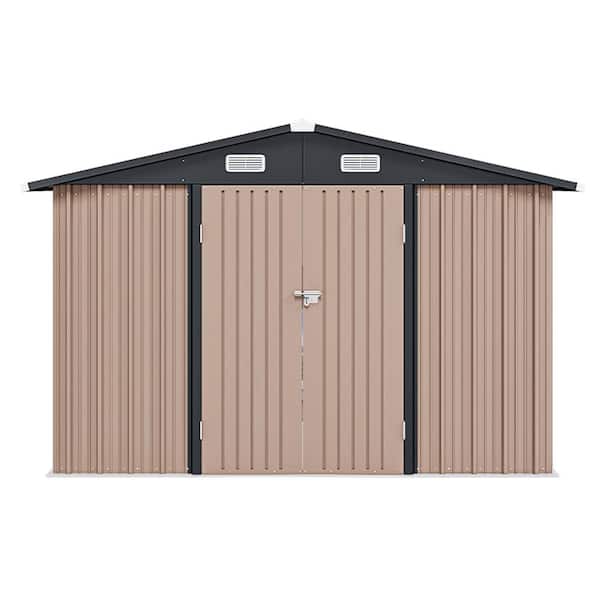 10 ft. W x 12 ft. D Brown Metal Storage Shed with Galvanized Steel Frame, Lockable Door and Vents (100 sq. ft.)