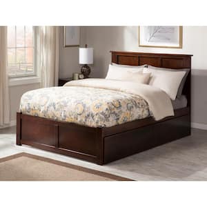 Madison Walnut Full Solid Wood Storage Platform Bed with Flat Panel Foot Board and 2 Bed Drawers