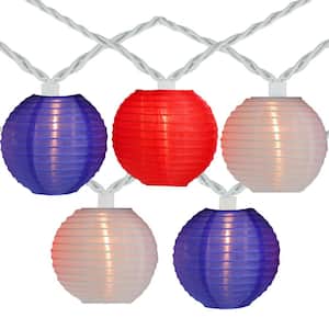 15 in. Red and Blue Round Chinese Lantern String Lights (Set of 10)