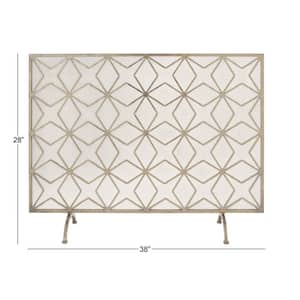 Gold Metal Geometric Star Patterned Single Panel Fireplace Screen with Mesh Netting