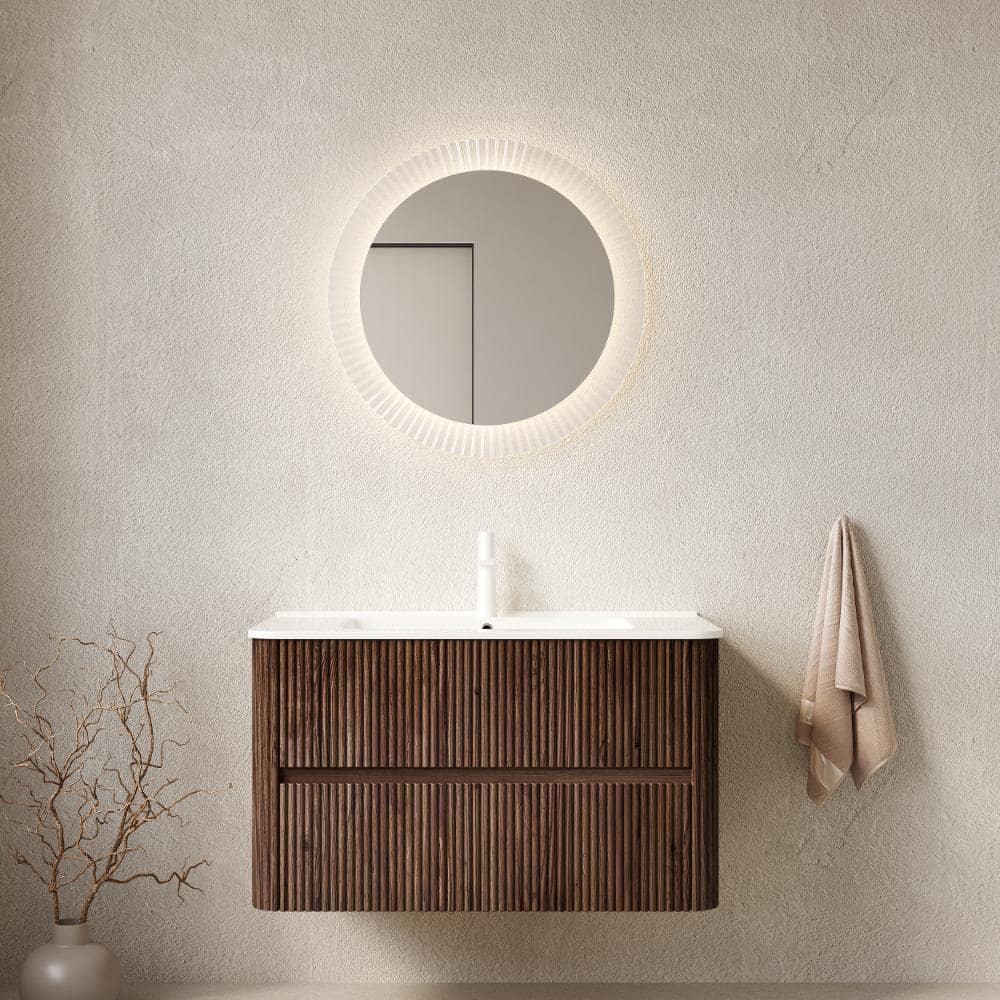 "36"" Floating Plywood Vanity,Sink & 2 Drawers,White Ceramic Basin,Retro Walnut(Pre-assembled)" price history on PriceWatchPro