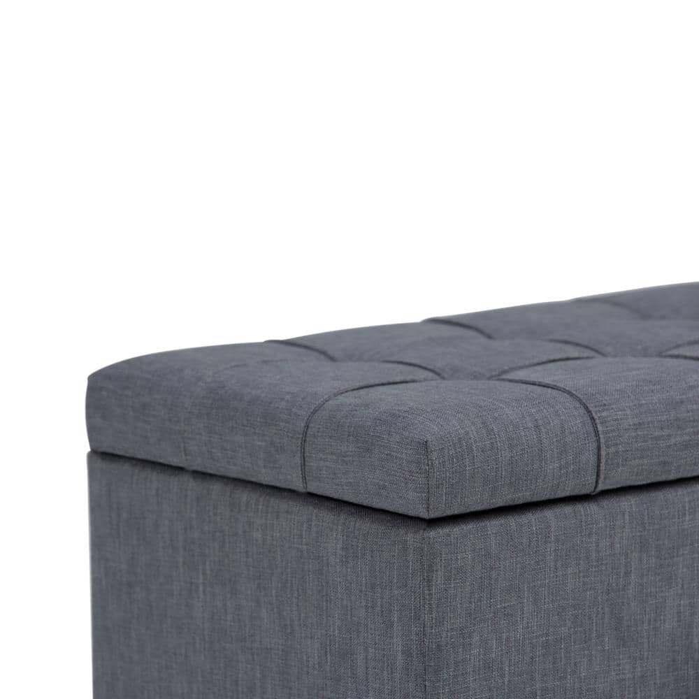 Slate Gray Tufted Wood Bench Ottoman with Interior Storage