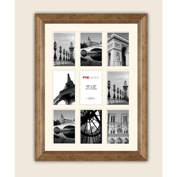 PTM Images 9-Opening 4 in. x 6 in. White Matted Champagne Photo Collage Frame