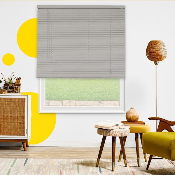 Grand Gray 84 in. W X 36 in. H Cordless Light Filtering Vinyl Mini Window Blinds with 1 in. Slats