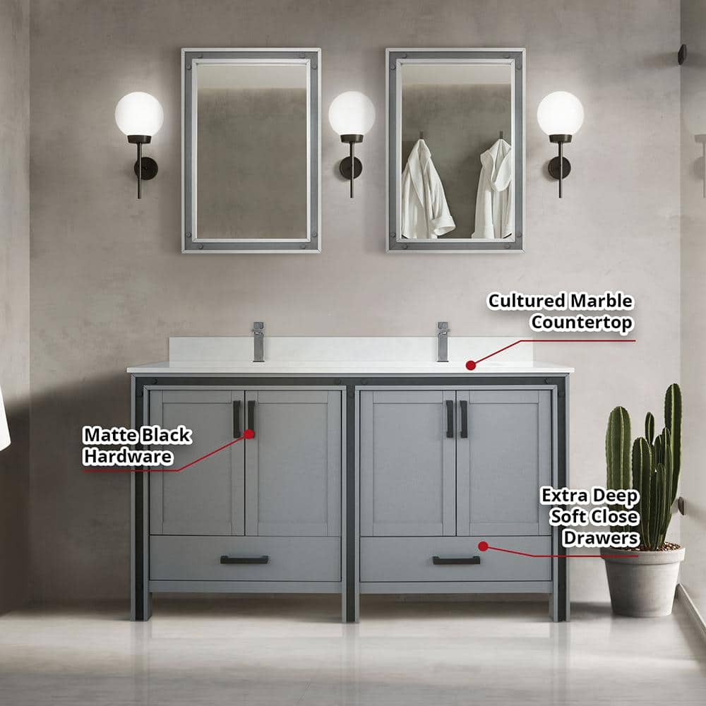 Ziva 60" Dark Grey Double Freestanding Vanity Cabinet