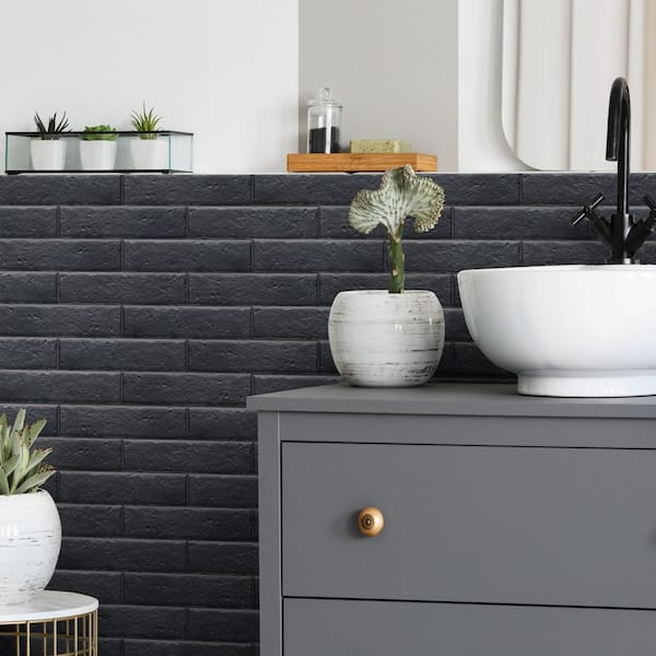 Merola Tile Brooklin Brick Black 2-3/8 in. x 9-3/4 in. Porcelain