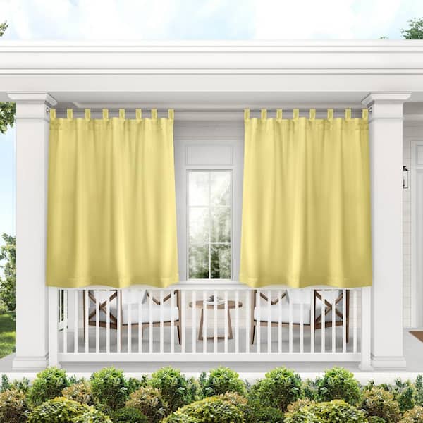 EXCLUSIVE HOME Cabana Sundress Solid Light Filtering 54 in. x 63 in. Hook and Loop Tab Top Indoor/Outdoor Curtain Panel (Set of 2)