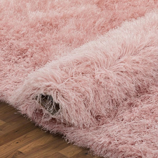 Kuki Chie Glam Solid Textured Ultra-Soft Plush Pink 2 ft. 3 in. x 7 ft. 3 in. Runner Rug Two-Tone Shag
