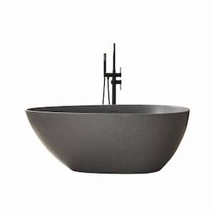 59 in. x 31 in. Freestanding Oval Soaking Stone Resin Bathtub with Polished Chrome Overflow and Pop Up Drain