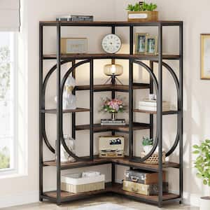 Eulas 35.43 in. Wide Rustic Brown 14 shelf Industrial L-Shaped Corner Bookcase with Open Back