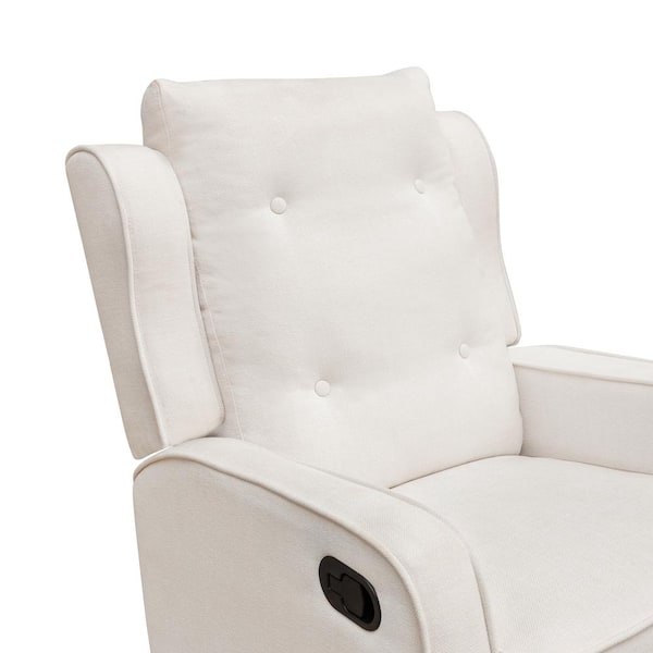 LUE BONA Ivory White Linen Upholstered 360° Swivel Glider Rocker