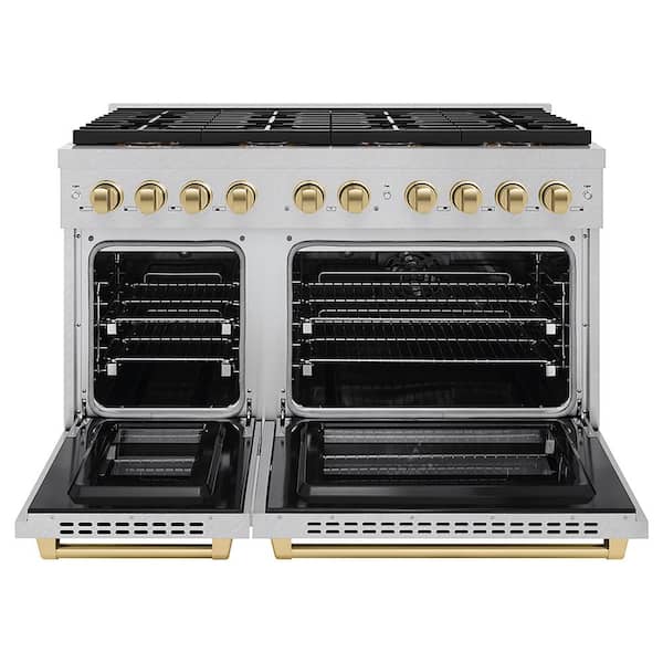 Autograph 48 in 6.7 cu. ft. Paramount Dual Fuel Range with 8-Burner DuoPro Cooktop and Dual Ovens in Satin and Champagne