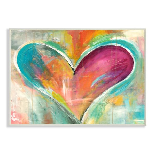 Stupell Industries 12.5 in. x 18.5 in. "Abstract Colorful Textural Heart Painting" by Artist Kami Lerner Wood Wall Art