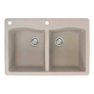 Aversa Drop-in Granite 33 in. 2-Hole Equal Double Bowl Kitchen Sink in Cafe Latte
