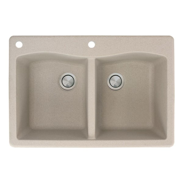 Transolid Aversa Drop-in Granite 33 in. 2-Hole Equal Double Bowl Kitchen Sink in Cafe Latte