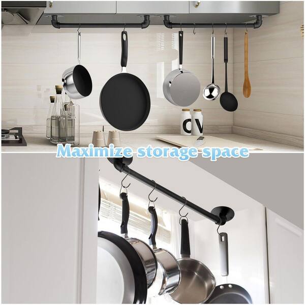Numhew 2-Pack Black 21 in. Industrial Pipe Wall Mounted Pot Rack