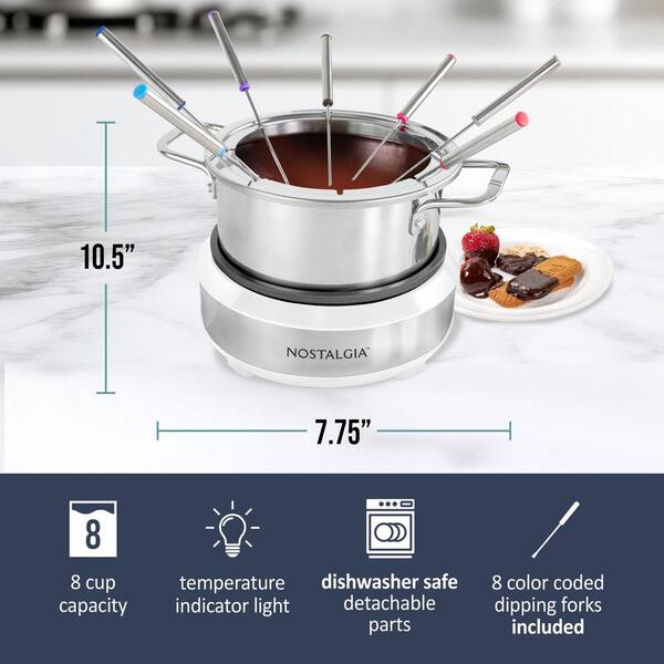 Nostalgia 8-Cup Fondue Pot with 6-Fondue Forks, White and