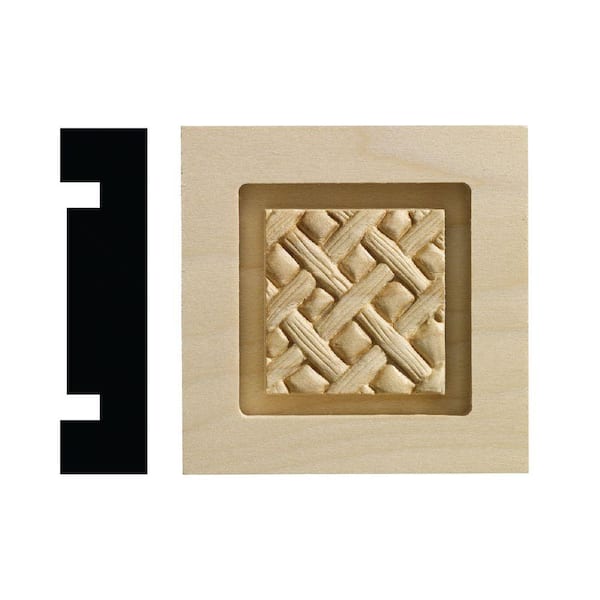 Ornamental Mouldings Loose Weave Collection 13/16 in. x 3-1/4 in. x 3-1/4 in. White Hardwood Casing Door and Window Corner Block Moulding