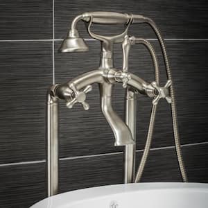 Vintage Style 3-Handle Floor Mount Claw Foot Tub Faucet with Cross Handles and Handshower in Brushed Nickel