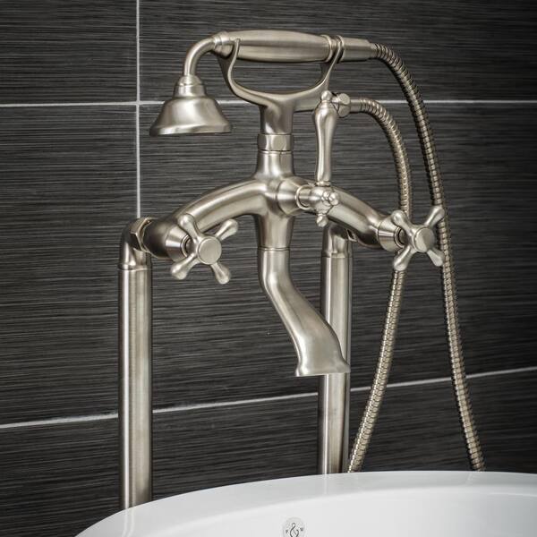 Contemporary Wall Mount Tub Filler Faucet in Brushed Nickel with Levers —  Pelham and White