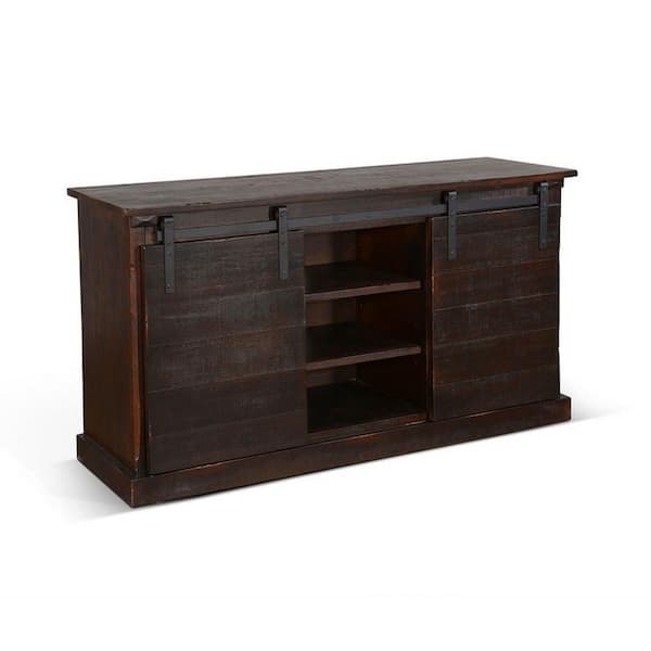 Benjara Rufus Brown TV Stand Fits TV's up to 55 to 60 in. with 3 Shelves and 2 Doors