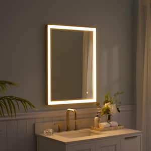24 in. W x 32 in. H Rectangular Aluminum Framed LED Anti-Fog Wall Mount Bathroom Vanity Mirror with Light in Gold