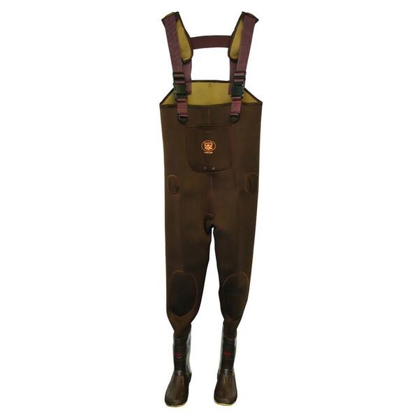 Calcutta Mens Size 12 Neoprene Insulated Reinforced Knee Adjustable Suspender Cleated Chest Wader in Brown