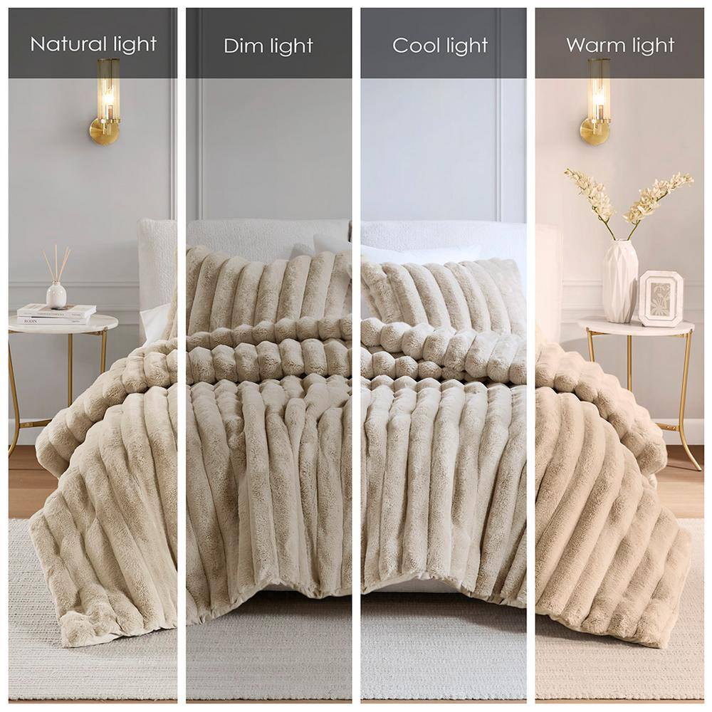 Taupe Full Faux Fur Reversible Comforter Set