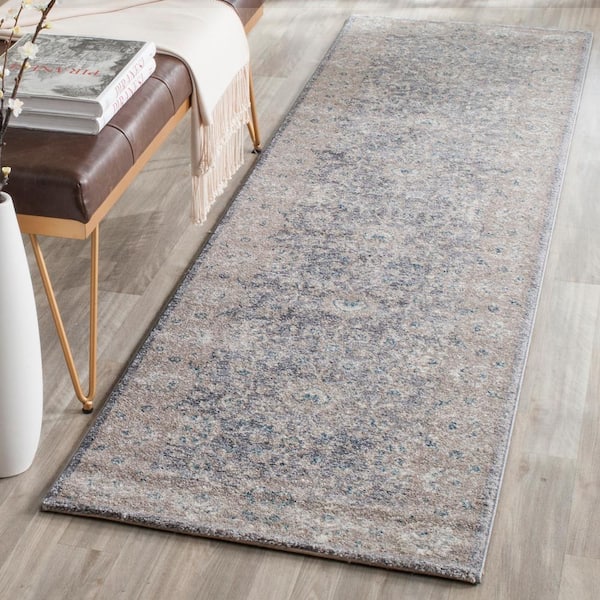 Sofia Light Gray/Beige 2 ft. x 12 ft. Floral Border Runner Rug