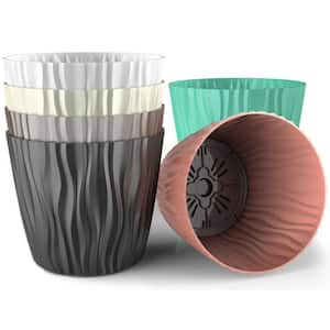 5.8 in. Dia ColorMix Plastic Flower Pot, Stylish Indoor and Outdoor Decorative Planter (6/1 Set)