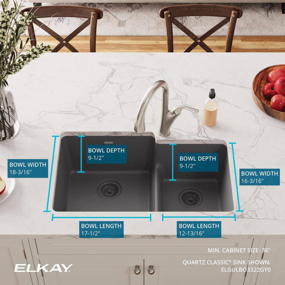 Dusk Gray Stone Double Bowl Undermount Kitchen Sink