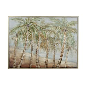 1- Panel Tree Palm Framed Wall Art with Silver Frame 37 in. x 48 in.
