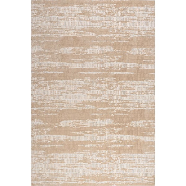 Caylee Abstract Machine Washable Sand 5 ft. x 8 ft. Patio Rug