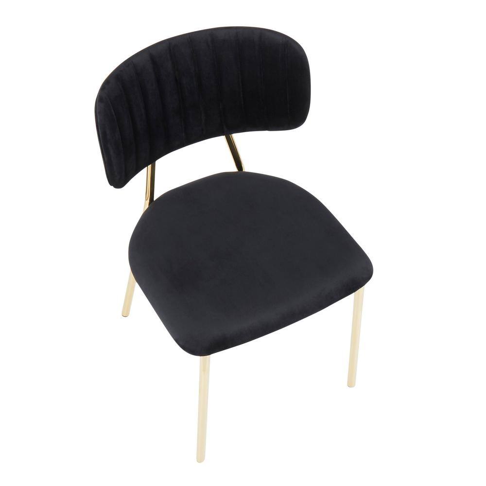 Black Velvet Upholstered Side Chair with Gold Metal Legs - Set of 2